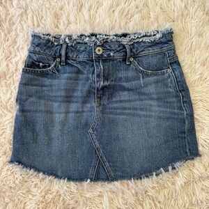 Paige denim mini skirt raw hem zip up blue size 25 cotton lyocell